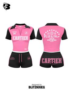 Conjunto a juego Pink Black Playa Club |   Polo Corto y Pantalones Cortos |   Ropa de Playa para Mujer, Estilo Urbano, Marca Privada OEM - Product Image 1