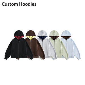 Sweat-shirt à capuche unisexe personnalisé avec fermeture éclair intégrale, couleur unie, en coton French Terry, décontracté, coupe classique, pour l'automne - Product Image 1
