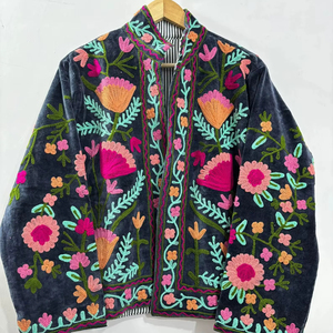 Velvet Suzani Embroidered Jacket Handmade Boho Chic Ethnic <b>Coat</b> Vintage Style Outerwear Wholesale Price - Product Image 1