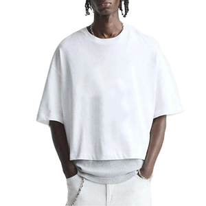 100% Cotton Sport Blank <b>White</b> Boxy Streetwear Cropped <b>Tshirts</b> Men Wholesale Manufacturers Custom T-shirt - Product Image 1