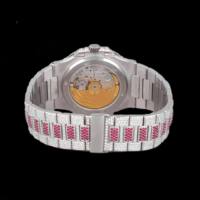 Montre mécanique de haute qualité en acier inoxydable, alliage, verre saphir carré, diamants moissanite roses VVS, résistance à l'eau 10 bars
