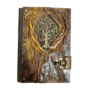 Carnet en cuir miniature artisanal de qualité supérieure, design artistique 3D en relief Arbre de Vie, écologique, spirale, papier A5, compatible crayon, cadeau - Product Image 1