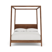 Lit à baldaquin pliable en bois de manguier massif sculpté à la main avec tête de lit éclairée – Vente en gros |   Lit plateforme à baldaquin avec tête de lit cintrée