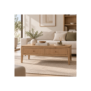 Table basse en bois naturel de la collection ELYSIUM avec 2 tiroirs pour salon, service OEM ODM personnalisé, fournisseur Vietnamien - Product Image 1