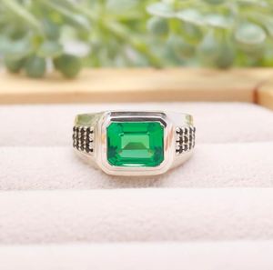 Big <b>Emerald</b> Bezel Setting Black Onyx 925 Sterling <b>Silver</b> 14K Gold Plated Luxury Certified Mens Wedding <b>Ring</b> 4 Carat <b>Emerald</b> Cut - Product Image 3