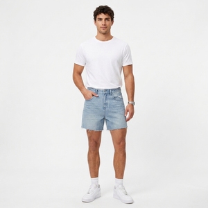 Wholesale Men's Unisex Denim <b>Boot</b> Cut Mid Waist Button Front Quick Dry Bermuda Shorts <b>Summer</b> Vintage Style Street Wear Casual - Product Image 2