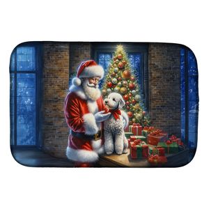 Tappetino Assorbente per Asciugatura Piatti, per Piano Cucina, Motivo Bedlington Terrier e Babbo Natale - Product Image 1