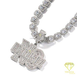 Moissanite Custom Script Name Pendant Necklace Iced Out Sparkling Stone Design With <b>Round</b> <b>Cushion</b> Link Chain Luxury Statement - Product Image 2