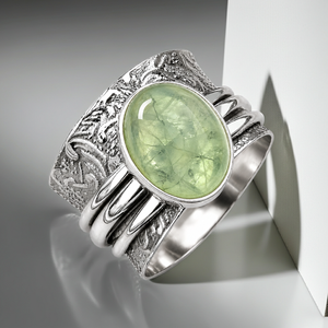 Light Green Prehnite Silver Plated Handmade Artisan <b>Statement</b> <b>Ring</b> with Oval Shape and Spinner Style for Women for Parties - Product Image 5
