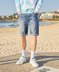 Pantalones Cortos de Mezclilla Elásticos de Algodón para Hombre, Novedad de Primavera, Corte Slim, Lavado Personalizado, Cintura Media, Tejido de Punto, Casuales para Verano, Venta al por Mayor - Product Image 3