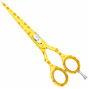 Ciseaux de coiffure professionnels en acier inoxydable à motif cœur jaune de 5 pouces, pour droitiers, à manche long, faible MOQ - Product Image 1