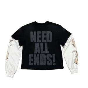 Top qualité Logo personnalisé Double couche à manches longues Style tendance Streetwear lourd surdimensionné 100% coton hommes t-shirt - Product Image 6