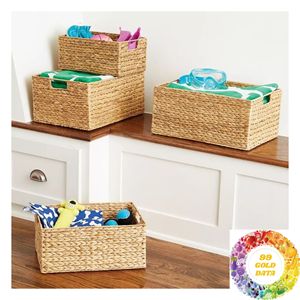 Cesta Rectangular de Jacinto de Agua Natural Hecha a Mano para Tiendas de Regalos, Hoteles, Restaurantes y Decoración de Interiores - Product Image 5