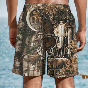 Pantalones Cortos Casuales de Poliéster con Camuflaje de Hojas de Árbol, de Secado Rápido, Cortavientos, con Cintura Acanalada en Contraste, Holgados, con Cordón Ajustable, Transpirables, para Verano y Estilo Urbano - Product Image 6