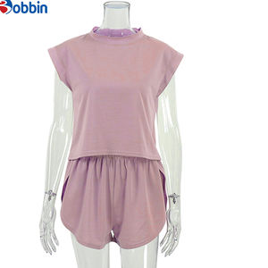 Ensemble de survêtement 2 pièces pour femme, style Hip Hop, avec logo personnalisé, pour l'été, manches courtes, 100% coton, séchage rapide, écologique, pour la gym et le fitness - Product Image 3