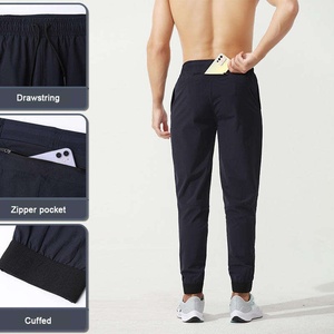 Workout Fashion Four Way <b>Stretch</b> Nylon Elastic Drawstring Waist Lightweight Black Tamper Bottom <b>Mens</b> Running Jogger Pants - Product Image 5