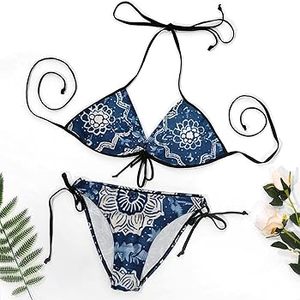 Conjunto de bikini floral de 2 piezas para mujer, con top halter triangular y lazo lateral, ropa de playa, venta al por mayor, personalizado, de verano - Product Image 2