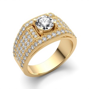 Anillo de Diamantes para Hombre en Oro Amarillo Sólido de 10K, con Cuatro Puntas y Pavé de Diamantes, Joyería Personalizada de Fabricante - Product Image 1