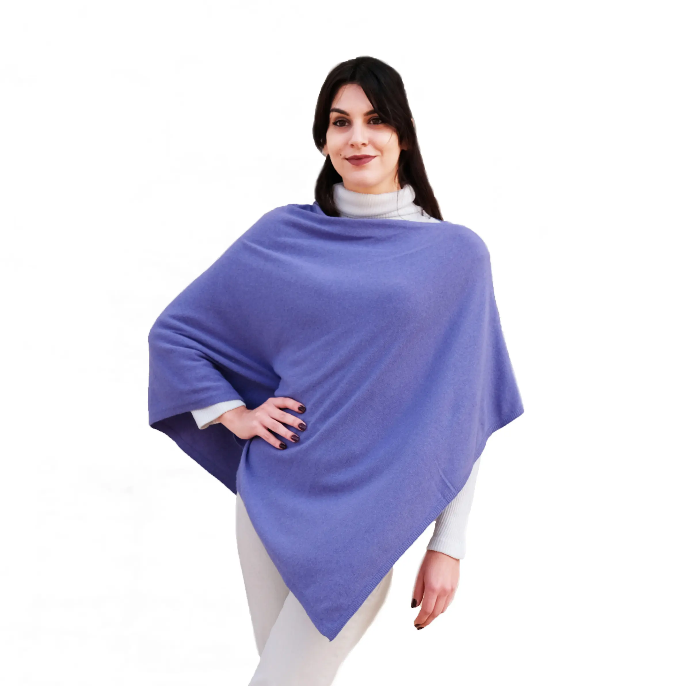 Pull italien en laine et cachemire Vente en gros de vêtements pour femmes Étole pour l'automne hiver Taille unique Poncho violet