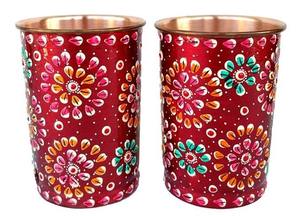 Gobelet à eau en cuivre peint en rouge, motif pétale de lotus, verre à boire multicolore design, tasse décorative réutilisable, cadeau - Product Image 5