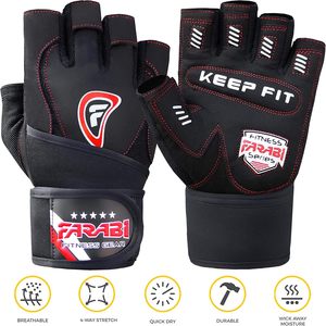 ถุงมือยกน้ำหนักหนังสีดำ FARABI SPORTS แบบไม่มีนิ้ว ถุงมือฝึกซ้อมแบบมีพื้นผิวเพิ่มการยึดเกาะ ถุงมือออกกำลังกายสำหรับเล่นกีฬา ขายส่ง - Product Image 4
