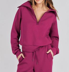 Wholesale Customized Fashionable Women's Casual Outfit Long Sleeve Zipper Sweatshirt & Wide Leg Pants Two Piece <b>Tracksuits</b> Set - Product Image 5