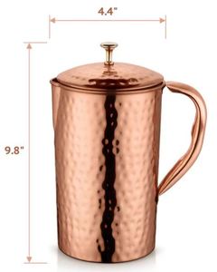 Designer Copper Drink Pitcher with Lid <b>Tall</b> Kitchen Water Jug with Handle for Dining <b>Table</b> Beverage Presentation - Product Image 4