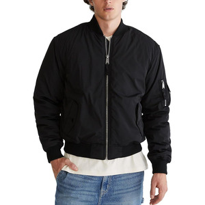 <b>Men's</b> <b>Black</b> Nylon Bomber Jacket Zip Up Windproof Flight <b>Coat</b> Casual Autumn Outerwear - Product Image 6