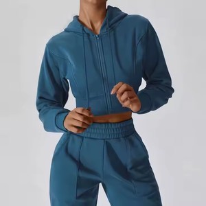 Sudadera Corta con Capucha Blanca para Mujer, Manga Larga, Color Sólido, Tejido de Algodón, Ropa de Otoño - Product Image 3