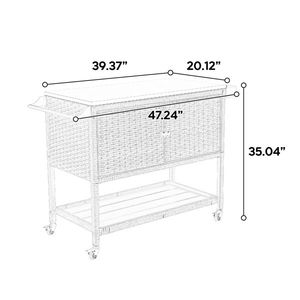 Carrello Bar da Esterno in Vimini con Ruote, Tavolo Bar Rotante in Rattan con Piano in Vetro, Arredamento per Veranda e Patio per Servire il Vino - Product Image 3