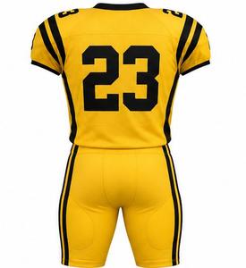 Custom Yellow American Football Uniform Set V-Neck Jersey <b>Pants</b> <b>Heat</b>-Transfer Printed Breathable 100% Polyester Unisex Adults - Product Image 4