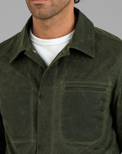 Chaqueta de Mezclilla Encerada Verde Oliva para Hombre, Corte Regular, Color Sólido, Cierre de Botones, Estilo Utilitario, Detalles de Costuras, Ropa de Otoño - Product Image 3