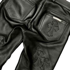 Pantalon en cuir véritable de haute qualité pour homme, couleur unie, style streetwear, personnalisable avec logo, idéal pour les motards et le quotidien. - Product Image 6