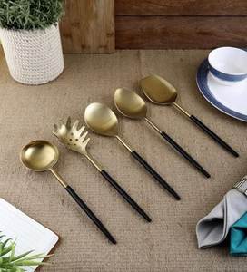 Juego de cubiertos de acero inoxidable y latón negro para cocina, tenedores, cuchillos y cucharas, cubertería plateada y dorada, para bebés y niños, estilo coreano. - Product Image 2