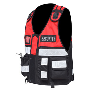 Chaleco de Seguridad de Alta Visibilidad Rojo y Negro con Cremallera Frontal Reflectante, Chaqueta de Trabajo Unisex con Bolsillos y Parche con Logotipo - Product Image 2