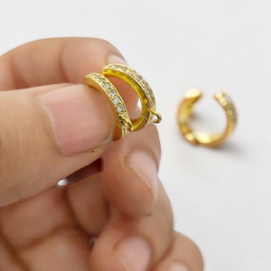 Wholesaler 18K Gold Plated Brass CZ Micro Pave <b>Huggie</b> DIY Hoop Earrings with Loop Charm Connector Jewelry Findings Rajasthan - Product Image 6