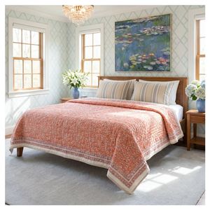 Nouvelle tendance : Ensemble de couette en coton fait main, taille Queen, motif floral imprimé, style traditionnel, pour toutes les saisons, usage domestique. - Product Image 1