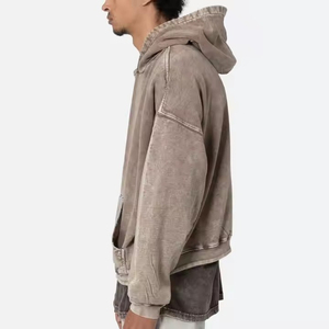 Sweat à capuche vintage en coton épais pour homme, coupe oversize, délavé à l'acide, imprimé numérique personnalisé, style streetwear, tissu français - Product Image 4