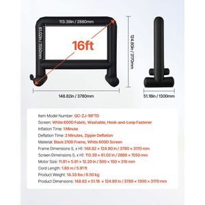 Schermo Gonfiabile Portatile per Proiezioni Cinematografiche da 16 Piedi con Facile Montaggio, Rapporto 16:9, Borsa per il Trasporto per Esterni - Product Image 3