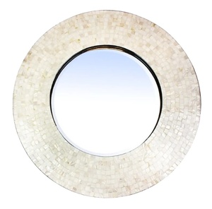 Cadre de miroir mural moderne rond en os avec incrustation de vadrouille Prix de gros Miroir décoratif en os en résine de bois pour Pâques - Product Image 1