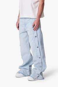 Jeans en denim personnalisés de haute qualité, bleu délavé, boutons, coupe large, streetwear, hip-hop, OEM ODM, coton, délavé à la pierre, pour hommes - Product Image 4