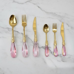 Elegant Pink <b>Crystal</b> Handle Metal Flatware Set High <b>Mirror</b> Polish Dishwasher Safe for Wedding Occasions - Product Image 2