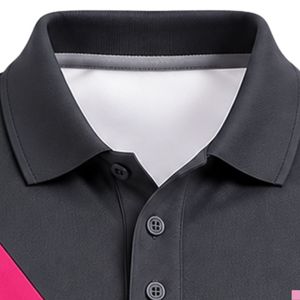 Camisa de Manga Corta con Cuello y Paneles Cruzados en Gris Carbón y Rosa, Uniforme Casual Sólido, Ropa Deportiva Personalizada para Niño, 100% Algodón - Product Image 6