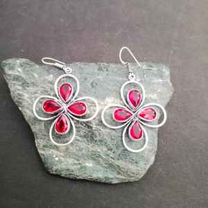 Pendientes de granate rojo, Plata de Ley 925, joyería hecha a mano, regalo para mujer, cumpleaños, aniversario, cristal único - Product Image 3