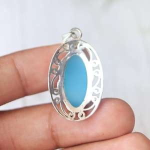 Blue Chalcedony Fashion Pendant 925 Sterling Silver Natural Gemstone Jewelry IGI Certified Unique Design Elegant Women Gift - Product Image 4