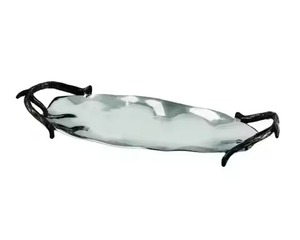 Durable Quality Modern Serving Tray Square Stainless Steel <b>Mirror</b> Finish Platter Sleek Metal <b>Bamboo</b> Handles Serving Tray - Product Image 2