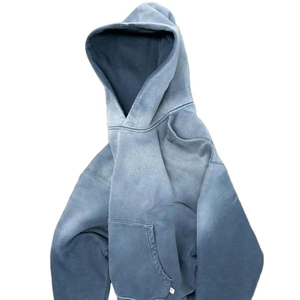 Quality Vintage Oversized Distressed Sweatshirt Acid Washed Hoodie with Drawstring Zip Denim <b>Jacket</b> Sun Faded Design for Autumn - Product Image 3