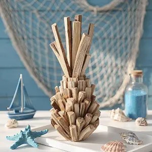 Sculpture d'ananas en bois d'acacia sculpté à la main, décoration en bois flotté, vente en gros - Product Image 6