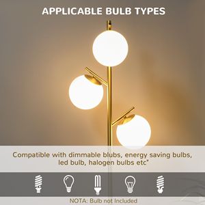 Lampada da Terra Moderna a LED Dorata con 3 Luci per Soggiorno, 27,3x27,3x168,5 cm, Paralumi Bianchi e Rosa a Globo, Design a Albero - Product Image 6