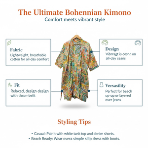 Kimono Premium de Algodón Beige con Estampado Paisley |   Bata de dormir de manga larga con cuello en V para mujer |   Ropa de estar por casa de alta calidad, sostenible y de diseño excepcional - Product Image 4